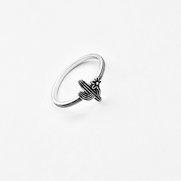 Sterling Silver Little Flower and Cactus Ring, Desert Tree Ring, Silver Rings - Picture 4 of 12